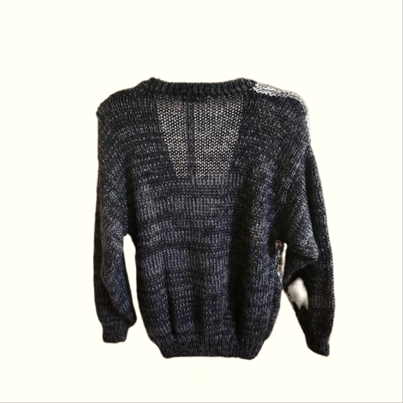 Peter England Handmade Crochet Knit Black/White/Gray Button Front Cardigan Sz M - Picture 2 of 9